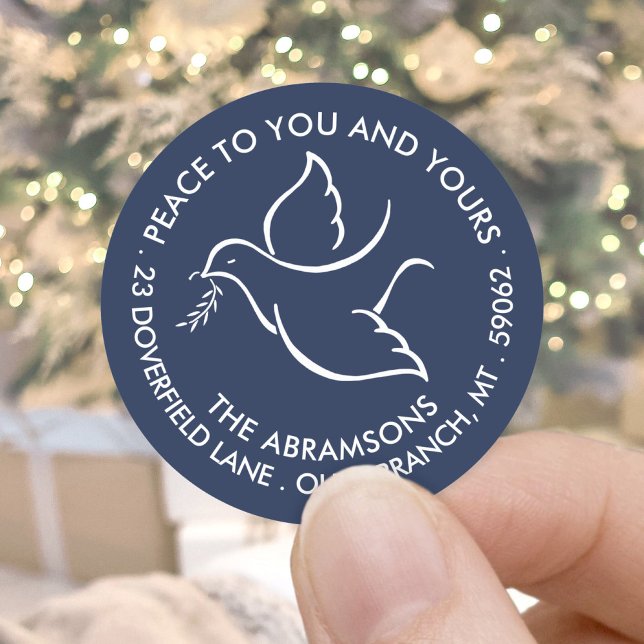 Sticker Rond Bird of Peace Navy White Holiday Adresse de retour (Créateur téléchargé)