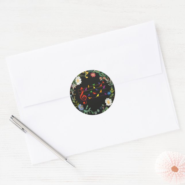 Sticker Rond Bird Song, bordure florale, (Enveloppe)