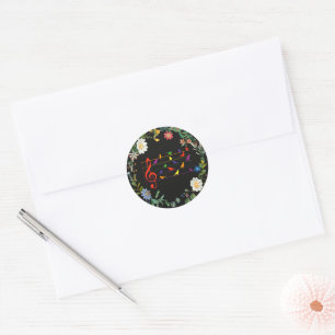Sticker Rond Bird Song, bordure florale,