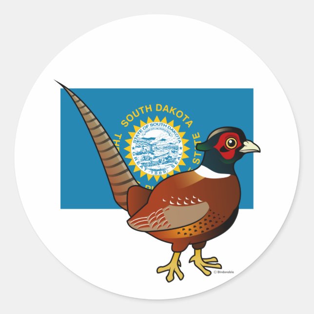 Sticker Rond Birdable d'État du Dakota du Sud : faisan commun (Devant)