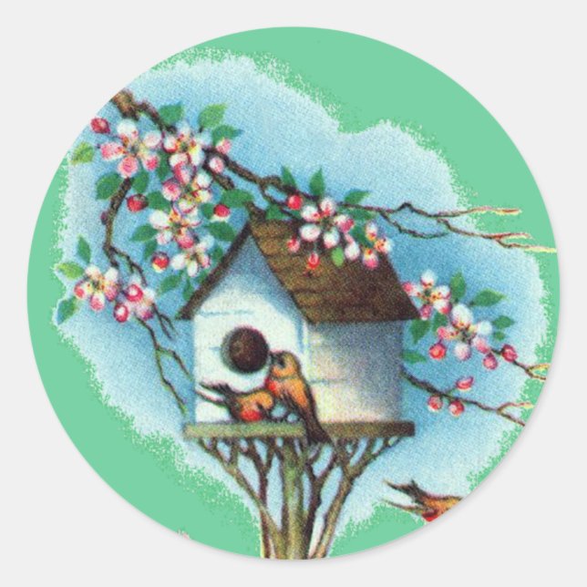 Sticker Rond Birdhouse vintage (Devant)