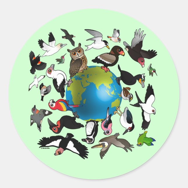 Sticker Rond Birdorables à travers le monde (Devant)