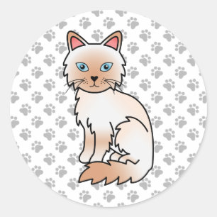 Sticker Rond Birman / Ragdoll Point Rouge Chat et Pattes Mignon