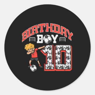 Sticker Rond Birthday Boy 10 Soccer Dab 10e Anniversaire Party