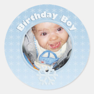 Sticker Rond Birthday Boy Photo Winter Onederland