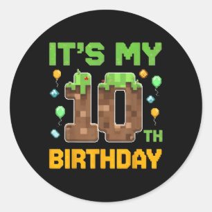 Sticker Rond Birthday Boy Son 10e Anniversaire Gamer Pixel Numb