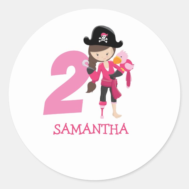 Sticker Rond Birthday GIRL ParrotParty Pirate 2ème nom (Devant)