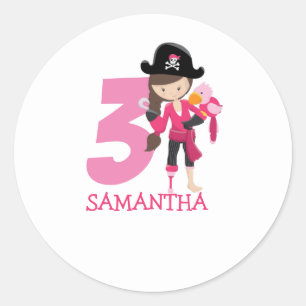 Sticker Rond Birthday GIRL ParrotParty Pirate 3ème nom
