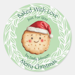 Sticker Rond Biscuit de Noël Mignon Cuisiné Avec Amour