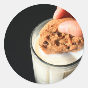 Sticker Rond Biscuit et un verre d'autocollant de lait