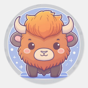 Sticker Rond Bison animal mou