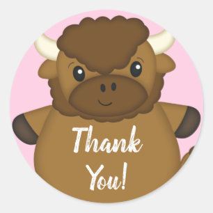 Sticker Rond Bison Baby shower Buffalo rose