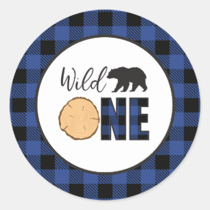 Sticker Rond Bison bleu Ours sauvage Plaid Premier anniversaire
