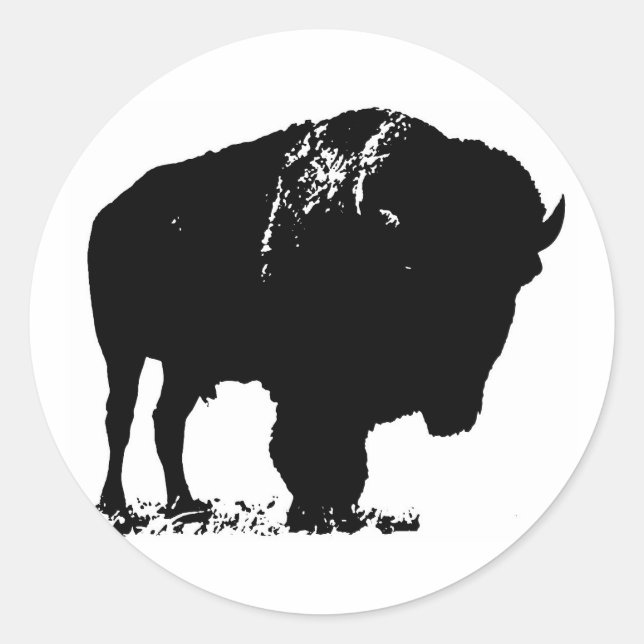 Sticker Rond Bison de bison noir et blanc Pop Art (Devant)