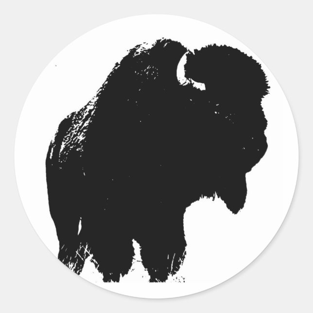 Sticker Rond Bison de bison noir et blanc Pop Art (Devant)