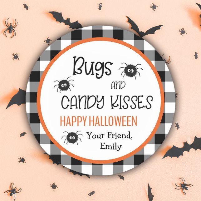 Sticker Rond Bisous et Bisous de la fête d'Halloween Faveurs po (Cute Bugs & Kisses Halloween Party Favors for Kids Classic Round Sticker)