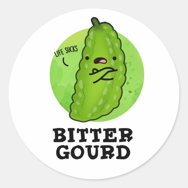 Sticker Rond Bitter Gourd Funny Veggie Pun (Devant)