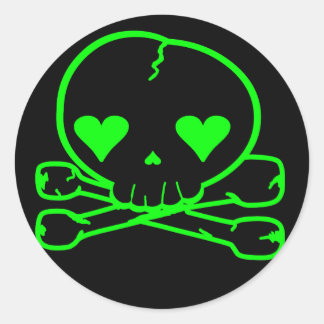 Sticker Rond Bizarre crâne Goth Kawaii Style NOIR VERT