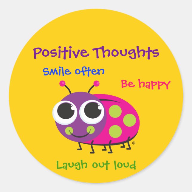 Sticker Rond Bizarre de Ladybug "Pensées positives" (Devant)