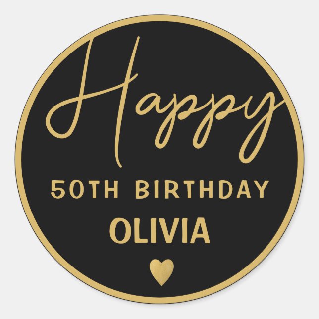 Sticker Rond Black And Gold 50th Birthday Party (Devant)