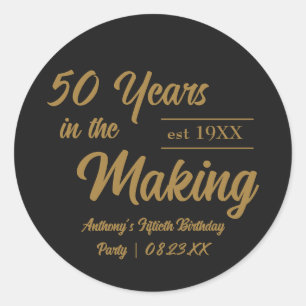 Sticker Rond Black and Gold 50th Birthday Party
