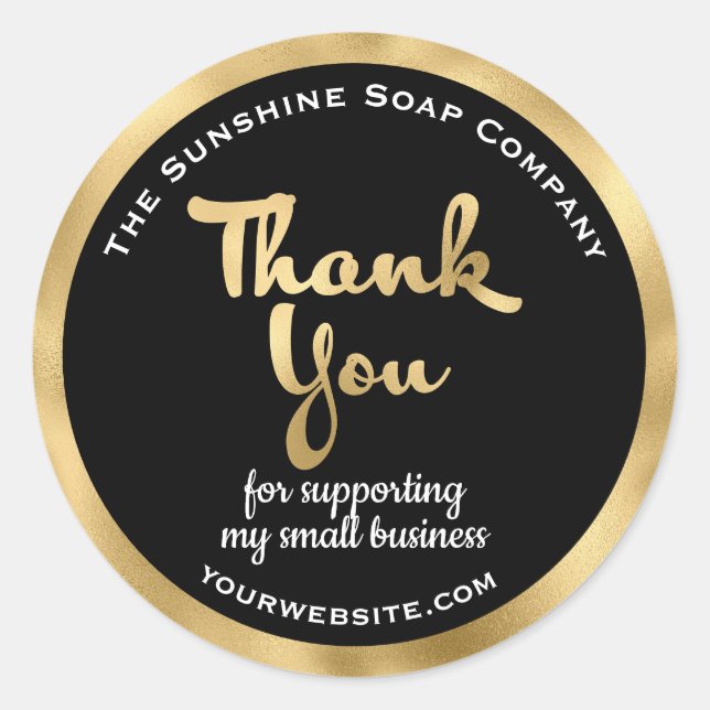 Sticker Rond Black and gold foil business merci (Devant)