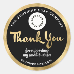 Sticker Rond Black and gold foil business merci avec logo