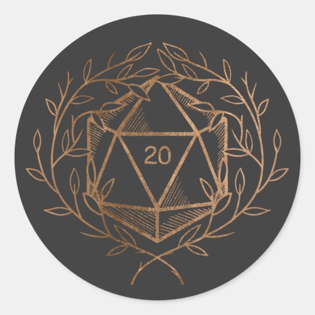Sticker Rond Black and Gold Laurels D20 Dice (Devant)
