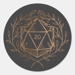 Sticker Rond Black and Gold Laurels D20 Dice