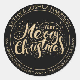 Sticker Rond Black and Gold Very Joyeux Noël Adresse de retour
