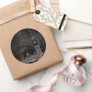 Sticker Rond Black and Taupe Distressed Skyline Venice Italie