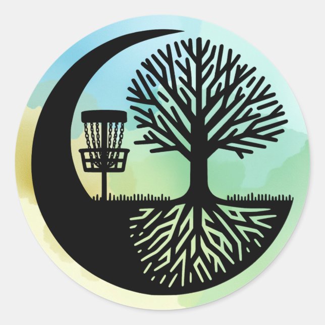 Sticker Rond Black and White Disc Golf Silhouette  (Devant)