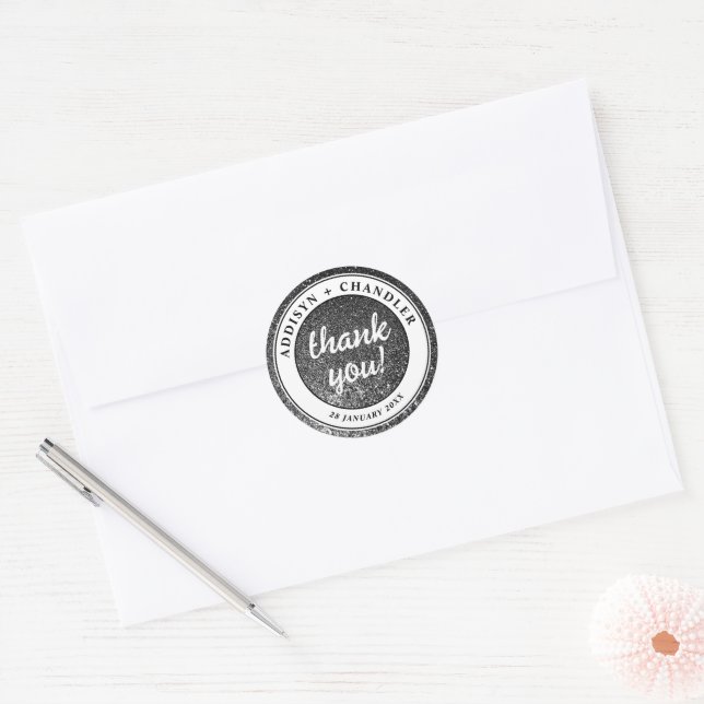 Sticker Rond Black and White Glam Chic Moderne Parties scintill (Enveloppe)