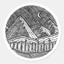 Black and White Ink-Drawn Round Alp Landscape