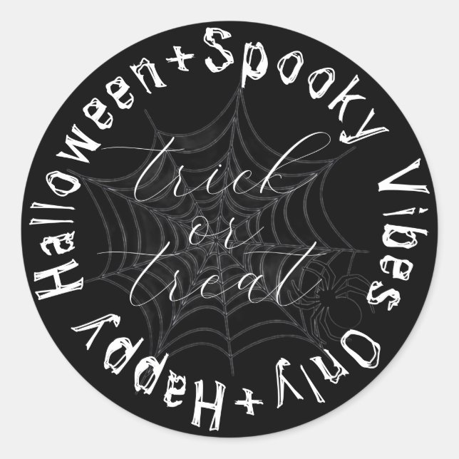 Sticker Rond Black and White Spider Web Modern Happy Halloween (Devant)
