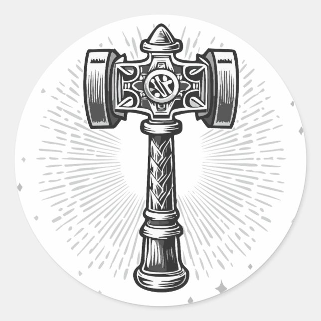 Sticker Rond Black and white Thor's Hammer Mjolnir (Devant)