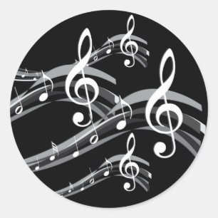 Sticker Rond Black and White Treble Clef