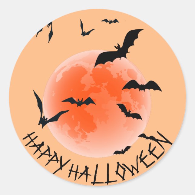 Sticker Rond Black Bats Et Orange Globe - Halloween (Devant)