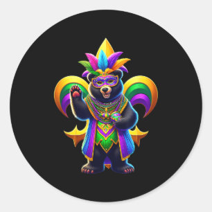 Sticker Rond Black Bear Mardi Gras mignon 
