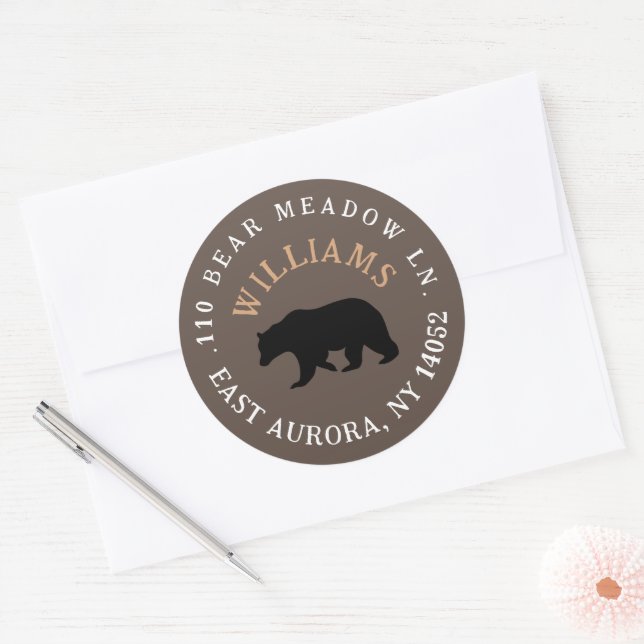 Sticker Rond Black Bear Round Russe Adresse de retour Label (Enveloppe)