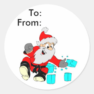 Sticker Rond Black Belt Père Noël Tags cadeaux pour les arts ma