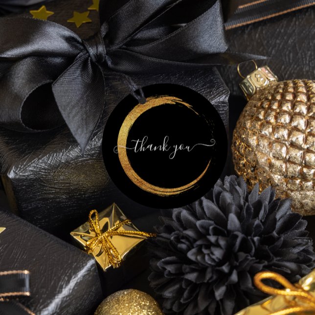 Sticker Rond Black Blanc Merci Or Cadre moderne (Créateur téléchargé)