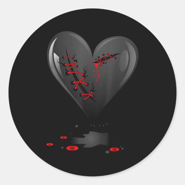 Sticker Rond Black Bleeding Cut Open Broken Heart Goth Valentin (Devant)