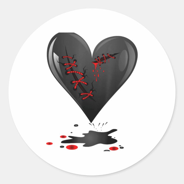 Sticker Rond Black Bleeding Cut Open Broken Heart Goth Valentin (Devant)