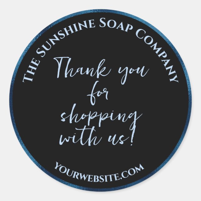 Sticker Rond Black & blue foil merci d'acheter avec nous (Devant)