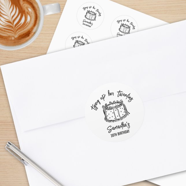 Sticker Rond Black Bow Tying Up Her Twenties 30th Birthday (Créateur téléchargé)