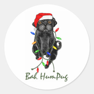 Sticker Rond Black Carlin Chien Bah Humpug Funny Noël