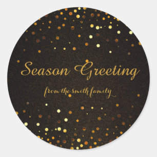 Sticker Rond Black Christmas Gold Faux Parties scintillant Fest
