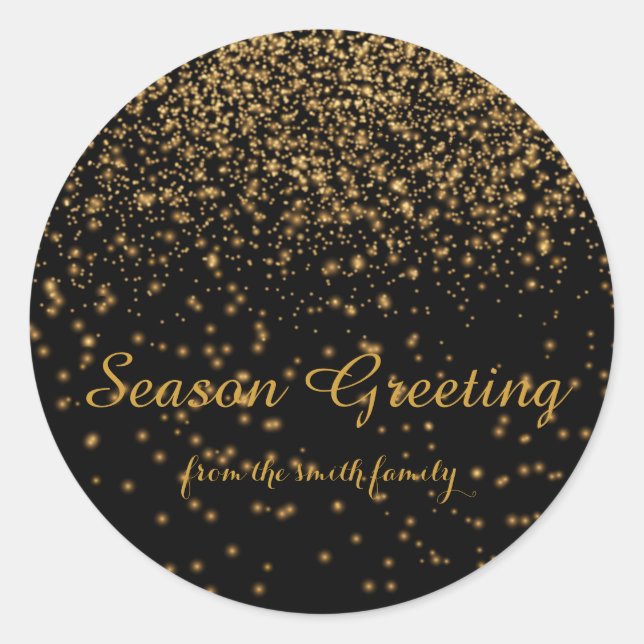 Sticker Rond Black Christmas Gold Faux Parties scintillant Fest (Devant)
