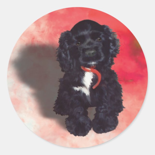 Sticker Rond Black Cocker Spaniel Puppy - Abby (Devant)